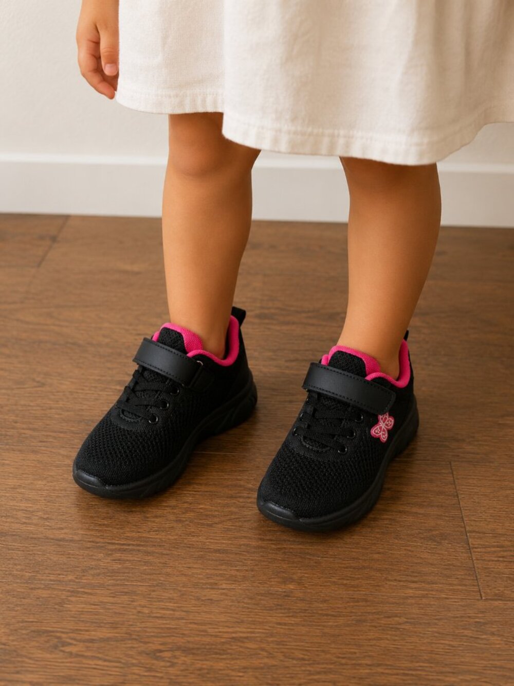 Kids Sneakers EU 28 US 11 Black Pink Butterfly Velcro Lightweight